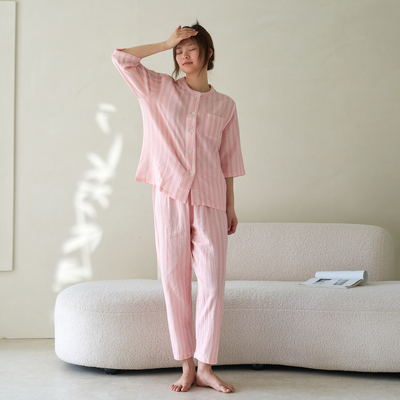 全棉无印夏季圆领日系A类双层纱