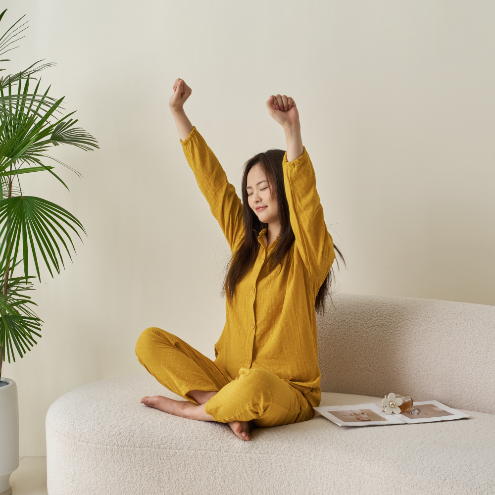 100%全棉A类双层纱睡衣情侣家居服纯棉纱布提花套装休闲长袖春季