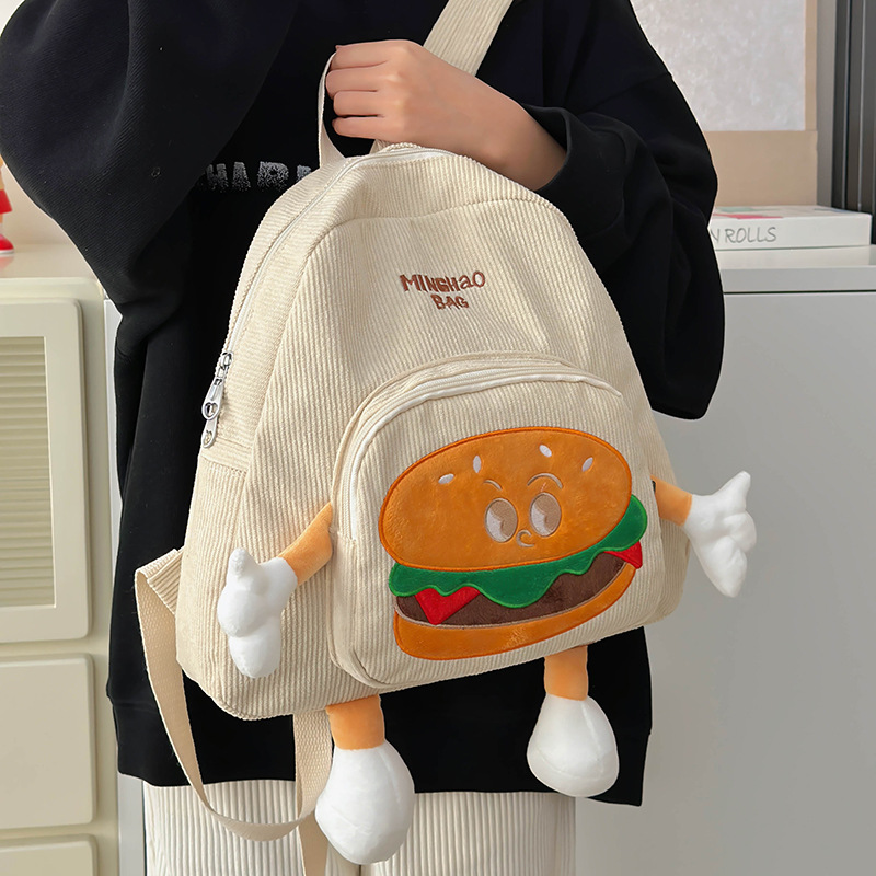 新款可爱双肩包汉堡玩偶背包大容量卡通双肩包秋冬百搭学生包书包