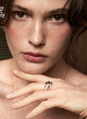 Rainy and Cloudy追逐与飞鸟珍珠戒指 燕子食指戒银 飞鸟开口戒指