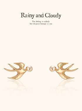 Rainy and Cloudy追逐与飞鸟珍珠耳钉 新艺术飞鸟耳钉 高级感耳饰
