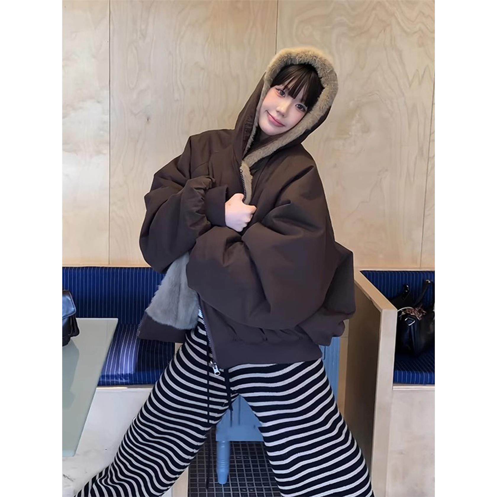 双面穿彷貂毛美式覆古座山雕棉服女2025冬季新款情侣加厚棉衣外套,个性定制/设计服务/DIY,棉服工装,淘宝优惠券,粉丝福利购,淘宝优惠卷