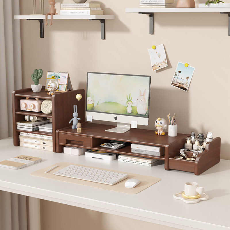 台式工位电脑增高架家用办公桌面置物架带抽屉显示器垫高托 托架