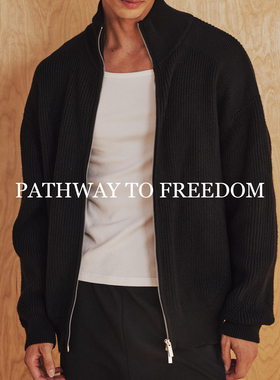 PTOFF cleanfit黑色老钱半高领针织衫外套韩系宽松毛衣拉链上衣男