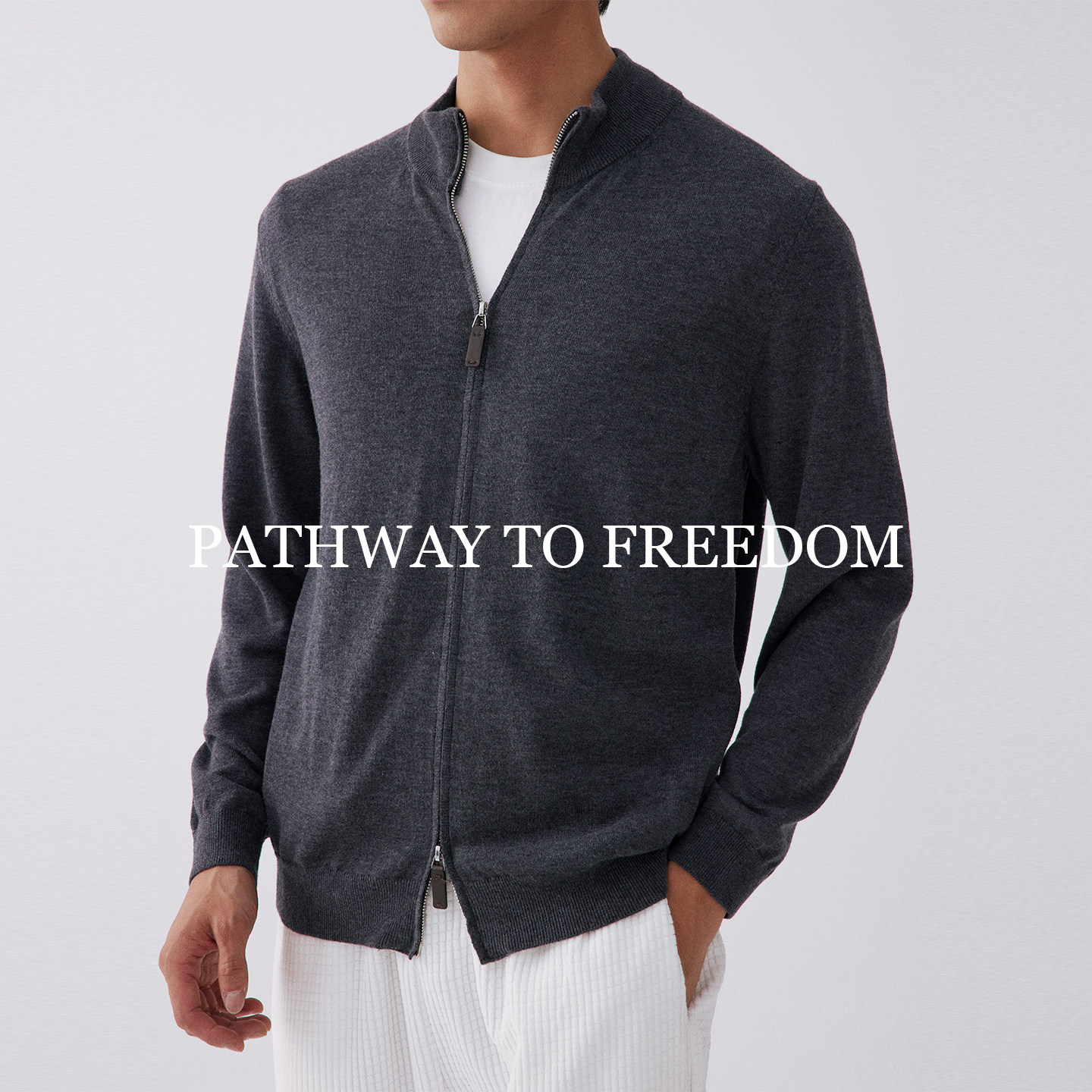 PTOFF 16针高密横机桑蚕丝羊毛混纺 中高领拉链毛衣修身外套男士