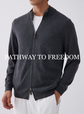 PTOFF 16针高密横机桑蚕丝羊毛混纺 中高领拉链毛衣修身外套男士