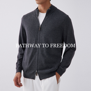 外套男士 中高领拉链毛衣修身 16针高密横机桑蚕丝羊毛混纺 PTOFF