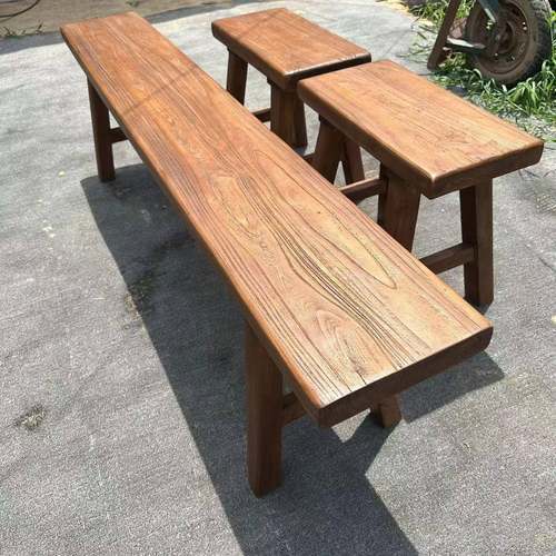 户外家具长椅椅子实木凳子庭院桌子田园摆件室外老榆木实木凳子