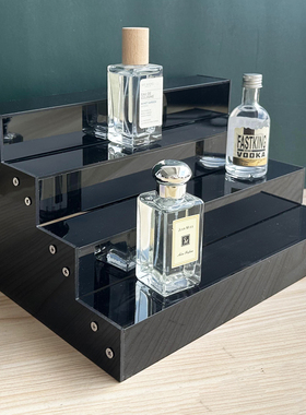 黑色亚克力阶梯香水展示架桌面收纳阶梯式化妆品护肤品陈列展示架