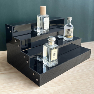 黑色亚克力阶梯香水展示架桌面收纳阶梯式化妆品护肤品陈列展示架