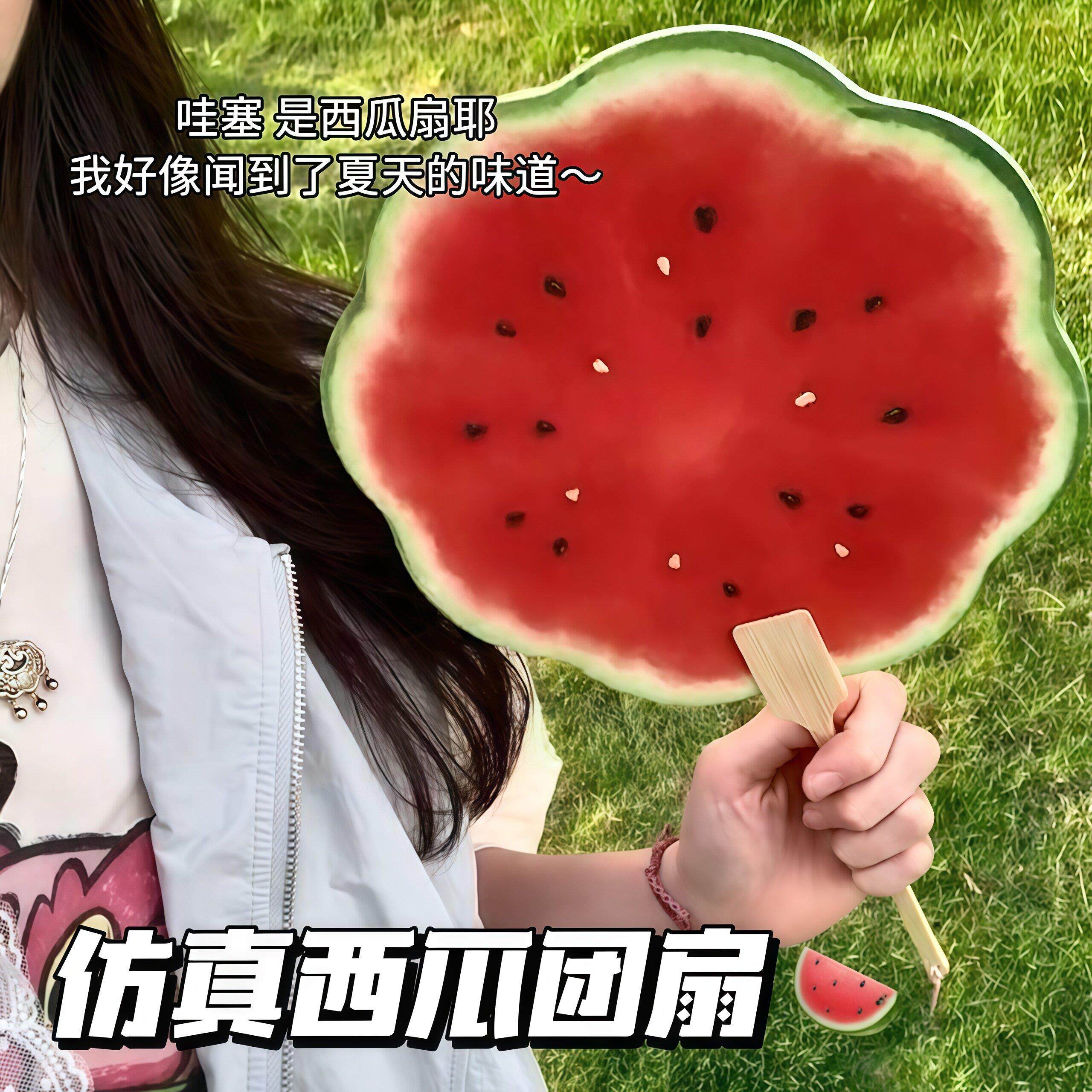网红同款手绘风西瓜团扇夏日清凉甜甜扇子送闺蜜礼物暖场道具扇子