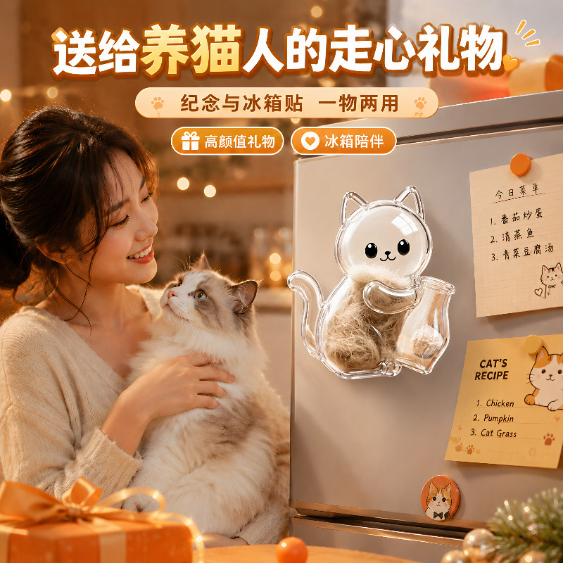 猫毛冰箱贴磁吸猫咪胡须收集器收纳挂件宠物胡子纪念收藏摆件挂饰