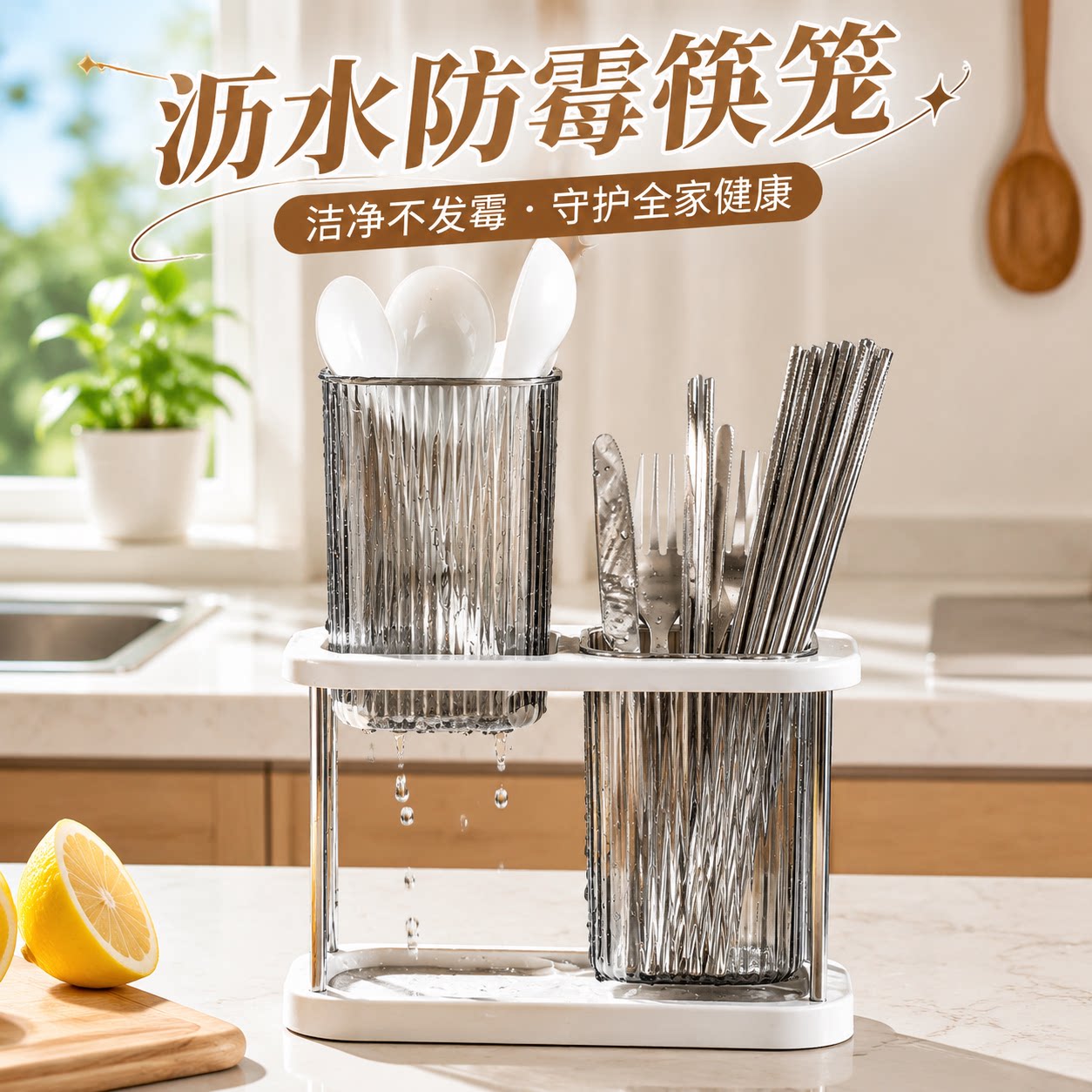 厨房台面沥水防霉筷勺收纳架