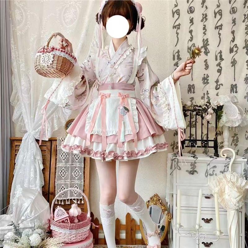 中国风汉服夏洛丽塔现货套装中华风交领裙女仆cos服汉元素短裙女