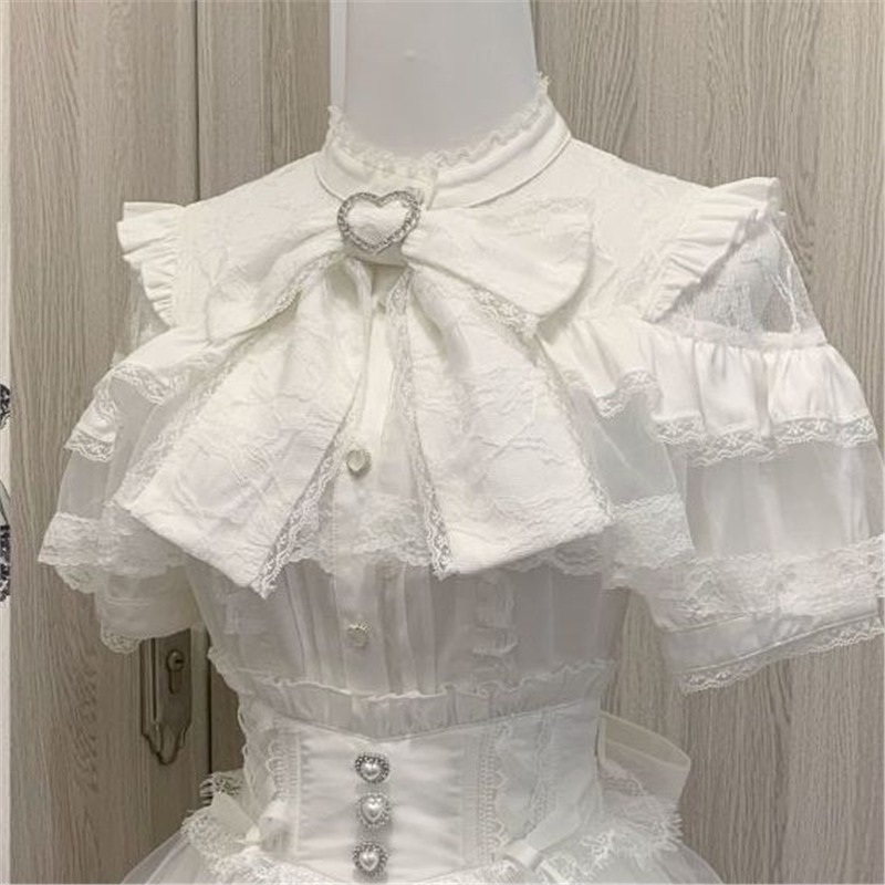 日系蕾服lolita蝴蝶结衬衣亚文化可爱纯色蕾丝洛丽塔长袖短袖衬衫