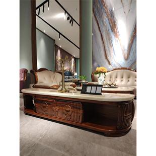 乌金木茶几功夫实木新中式 客厅简约现代大理石电视柜沙发地柜组合