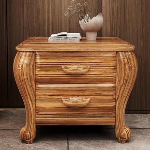 新中式 主卧床头储藏柜现代家用实木床边收纳柜 乌金木床头柜欧式