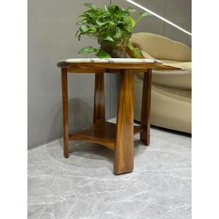 新中式 乌金木圆形边几全实木沙发旁配套小茶几现代简约角几