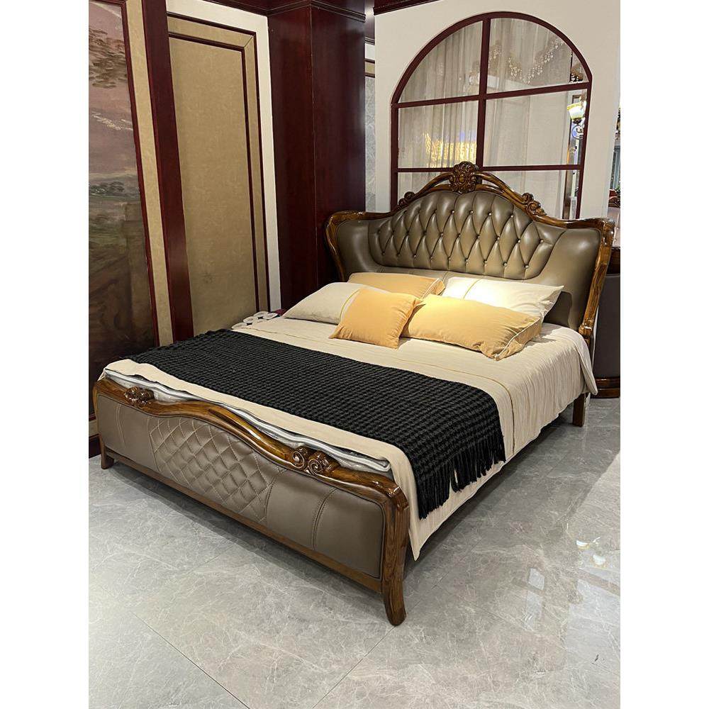 新款乌金木床实木欧美奢华主卧真皮双人别墅家具全国十大品牌