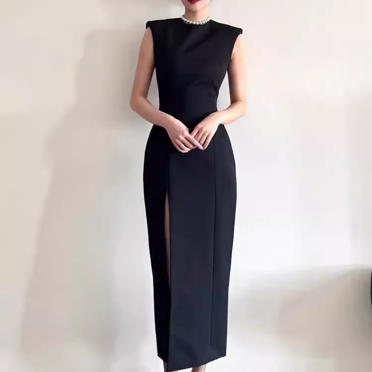 无袖连衣裙收腰显瘦开叉包臀裙女