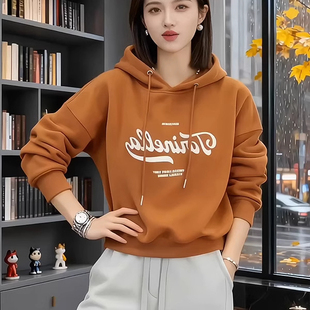 美式连帽加绒卫衣女款加厚2026新款爆款冬季时尚洋气宽松女士上衣