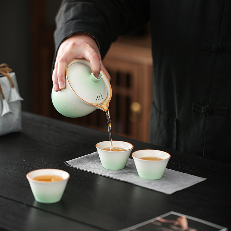 便携茶具渐变一壶三杯户外快客杯