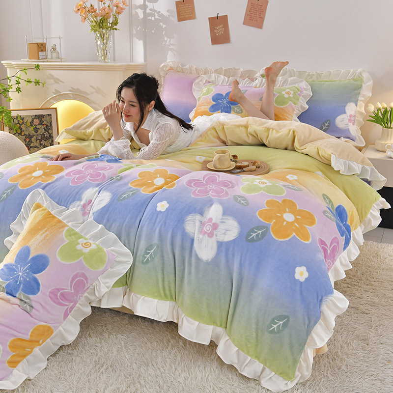 FUANINAIART韩版8.5斤左右牛奶绒金貂绒法莱绒珊瑚绒印花四件套