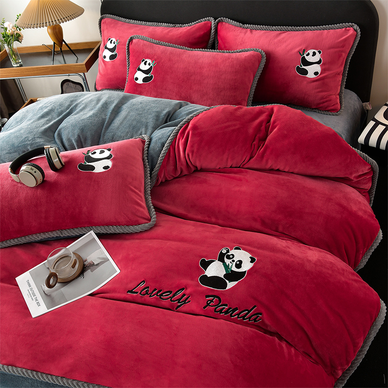 FUANINAIART牛奶绒加厚四件套刺绣床单床笠四件套秋冬保暖套件