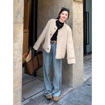 米色双面羊绒短外套女2025冬季新款小香风高级感加厚气质毛呢大衣