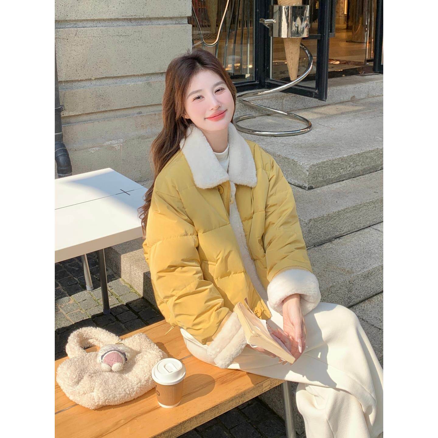 奶黄色甜美减龄白鸭绒羽绒服女冬季新款小个子加厚保暖短款外套