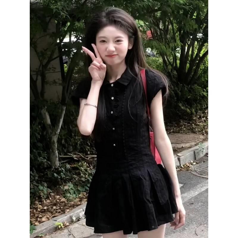 学院风泡泡袖字连连衣裙205夏季CKM新款甜2美收腰显A瘦衣裙女