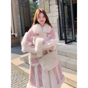 轻奢高级感羊羔毛外套女冬季长款韩系小个子加厚拼接皮毛一体大衣