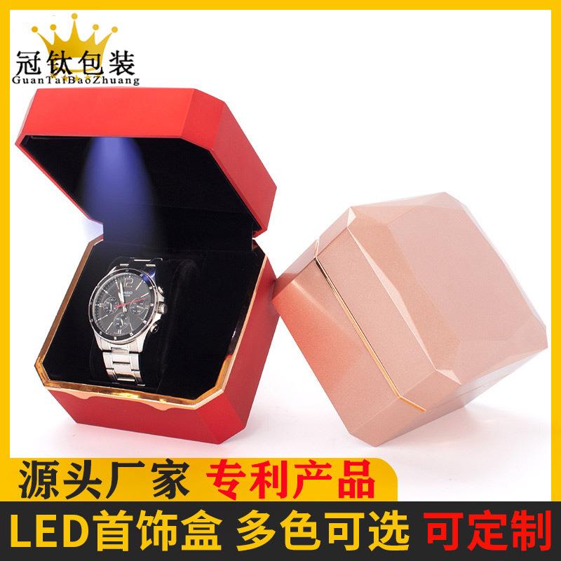 八角带灯手表盒 创意钢琴烤漆表盒石英表收纳盒子包装饰品盒
