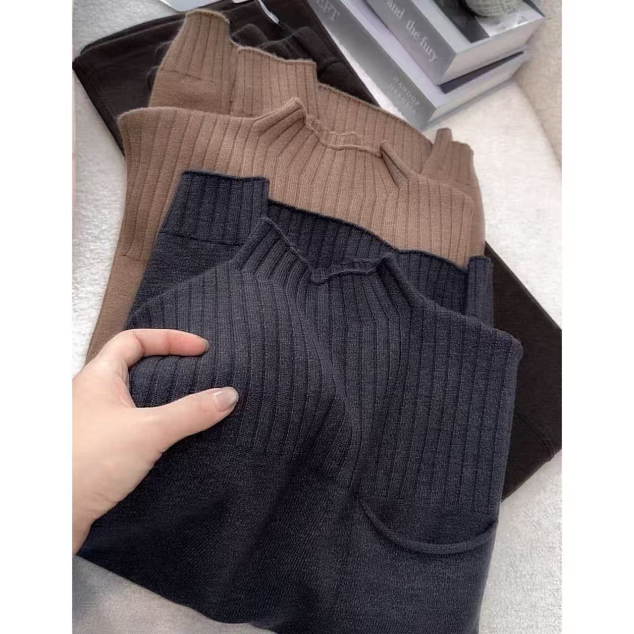 丽姐家~设计师口袋针织时尚休闲百搭女士圆领高领毛上衣