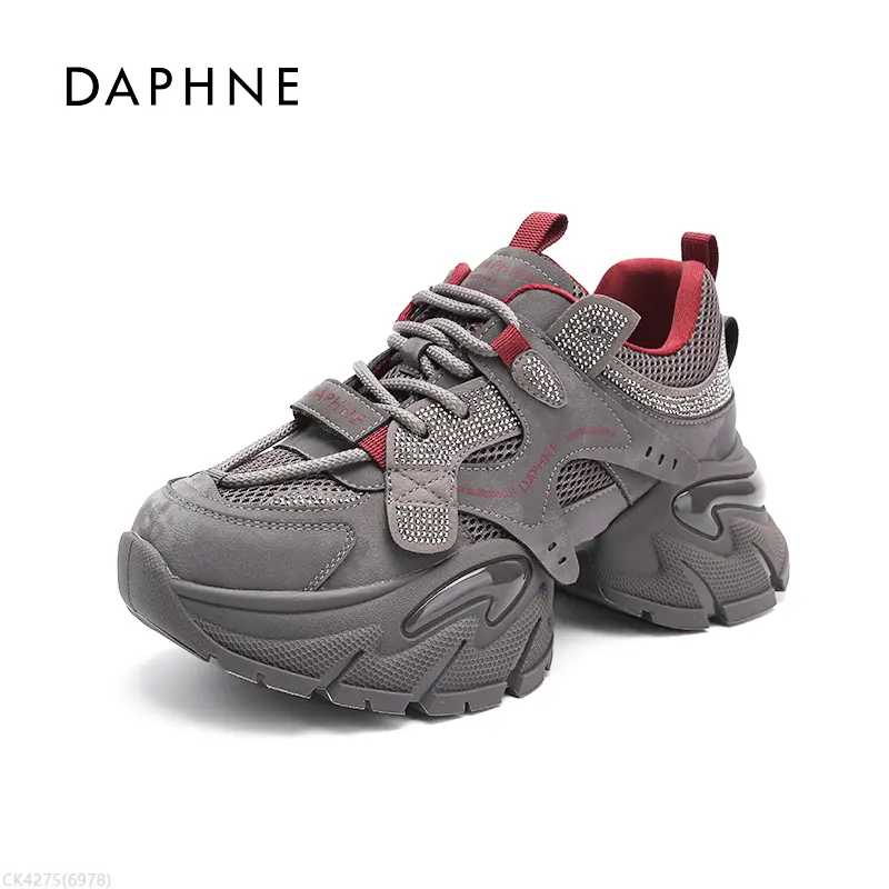 达芙妮新款时尚休闲ins胶粘潮流运动防水台高跟透气老爹女鞋LL