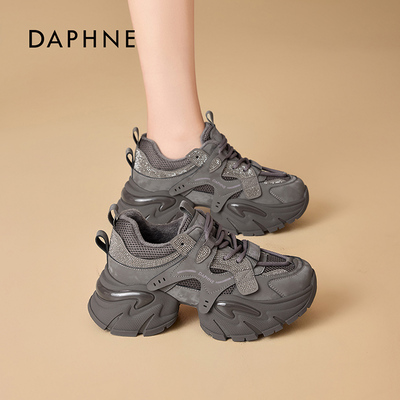 达芙妮厚底加绒增高老爹鞋女款2025冬季新款小个子保暖运动休闲鞋