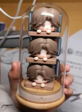 叠叠乐收纳盒世界之外手办盲盒防尘展示罩密封竹盖木底座创意摆件