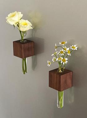 实木插花器日式INS风手作磁吸磁性黑白板留言冰箱贴试管zakka花瓶