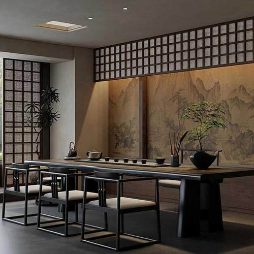 新中式实木茶桌椅组合宋式禅意功夫茶台茶室泡茶桌黑胡桃木茶几