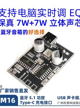 BPM16蓝牙功放模块2X7W音响DIY蓝牙模组 5V供电USB声卡Type-C