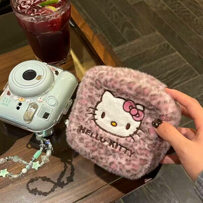 复古毛绒绒紫豹纹CCD包拍立得相机收纳保护包少女心化妆品收纳包