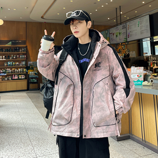 青少年户外羽绒服男冬季防寒白鸭绒冲锋衣初高中学生宽松连帽外套