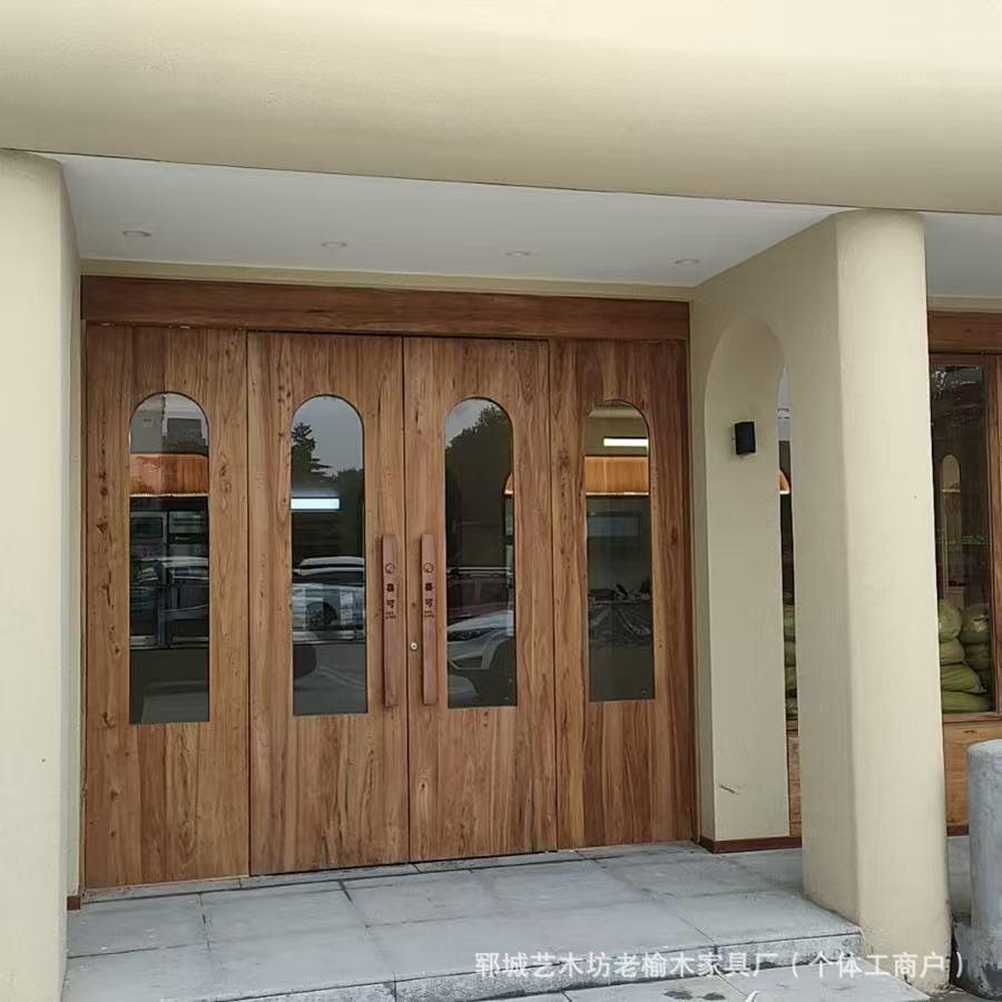 老榆木复古左右折叠实木门奶茶店咖啡店铺门民宿折叠平移平开门窗