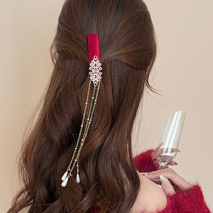 新中式红色流苏发夹女半扎发饰国风新年头饰头饰夹子侧边夹发饰