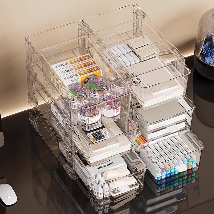 洋洋鱼抽屉式收纳盒桌面透明大容量文具置物盒可叠加整理盒储物盒,收纳整理,文具收纳盒,淘宝优惠券,粉丝福利购,淘宝优惠卷