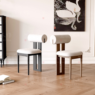 法式复中古风椅子家用全实木白蜡木河马椅餐椅设计师椅子高靠背椅