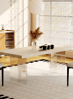 亚克力岩板洞石法式餐桌家用小户型轻奢奶油半圆长方形餐桌子客厅