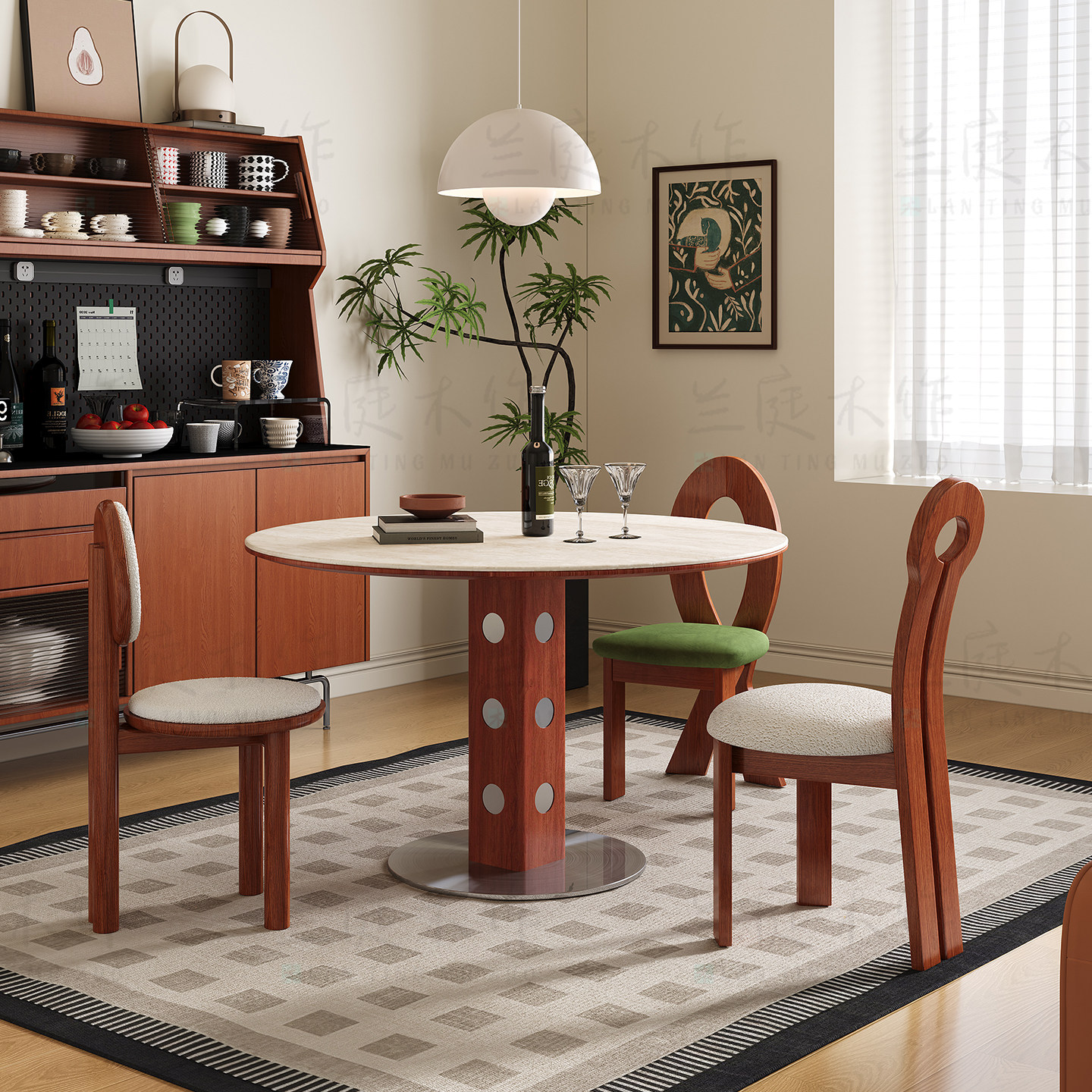 德利丰岩板洞石桌中古圆桌复古金属腿圆形餐桌法式包豪斯实木饭桌,住宅家具,岩板餐桌,淘宝优惠券,粉丝福利购,淘宝优惠卷