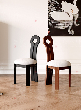 法式复中古风椅子家用全实木白蜡木钥匙椅餐椅设计师椅子高靠背椅