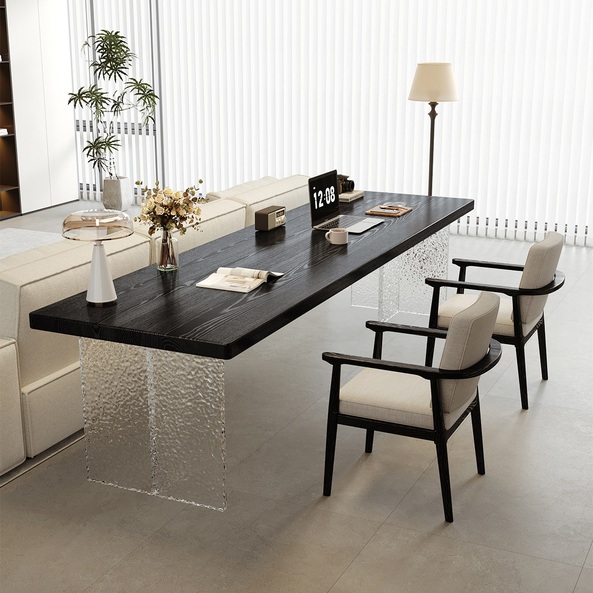 意式实木电脑桌亚克力学习桌现代简约家用客厅横厅沙发后长条桌